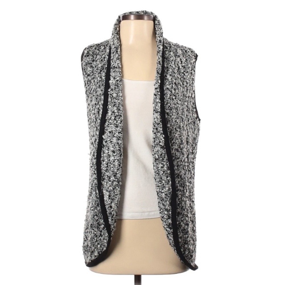 Cozy Knit weave Metallic grey/white women’s open front sweater vest small layer